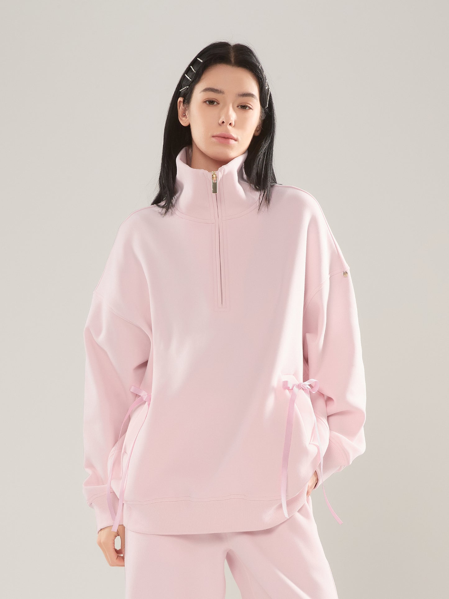 🎀 Cubby Half Zip-up Sweatshirt, Oversized