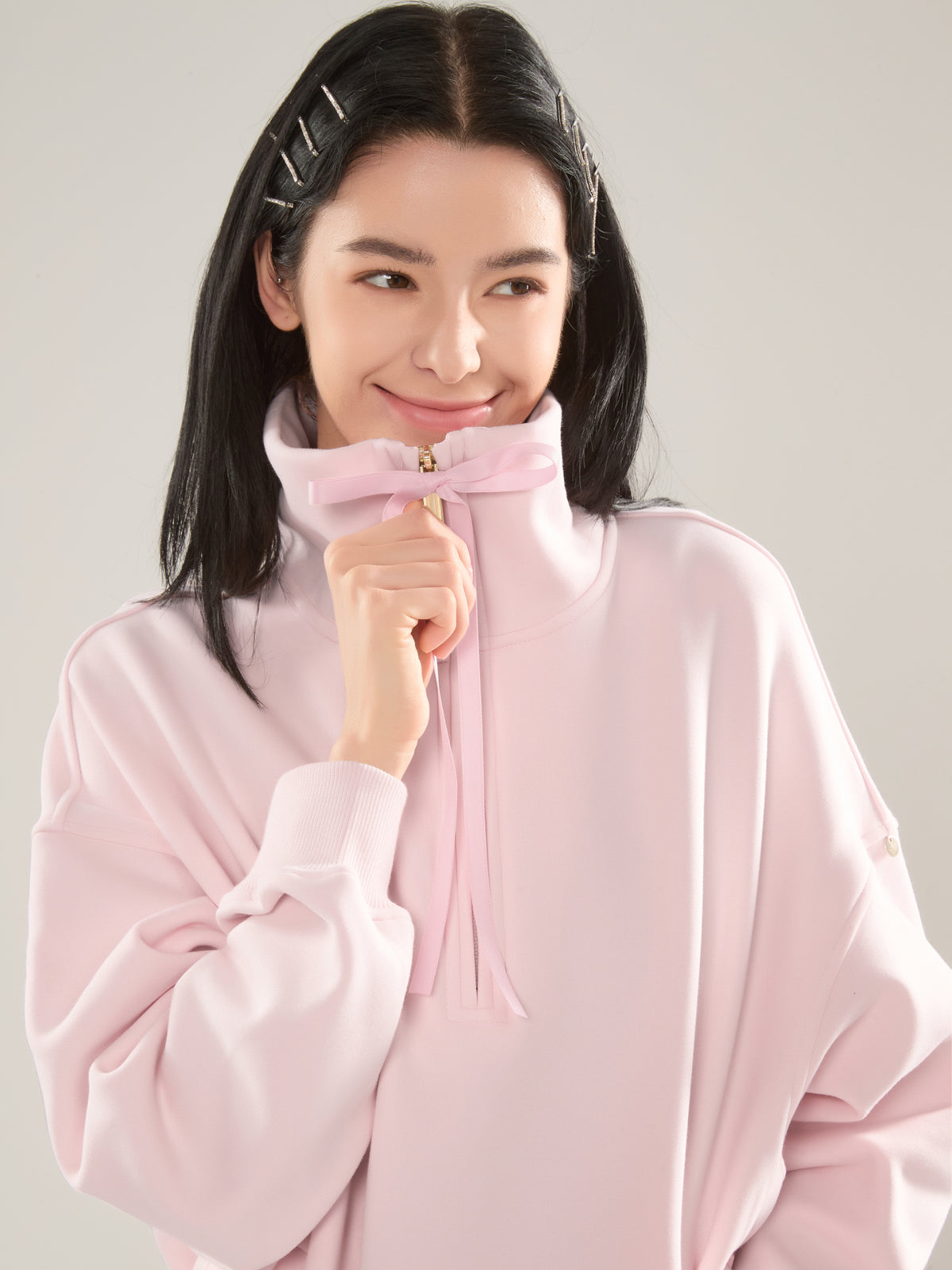 🎀 Cubby Half Zip-up Sweatshirt, Oversized