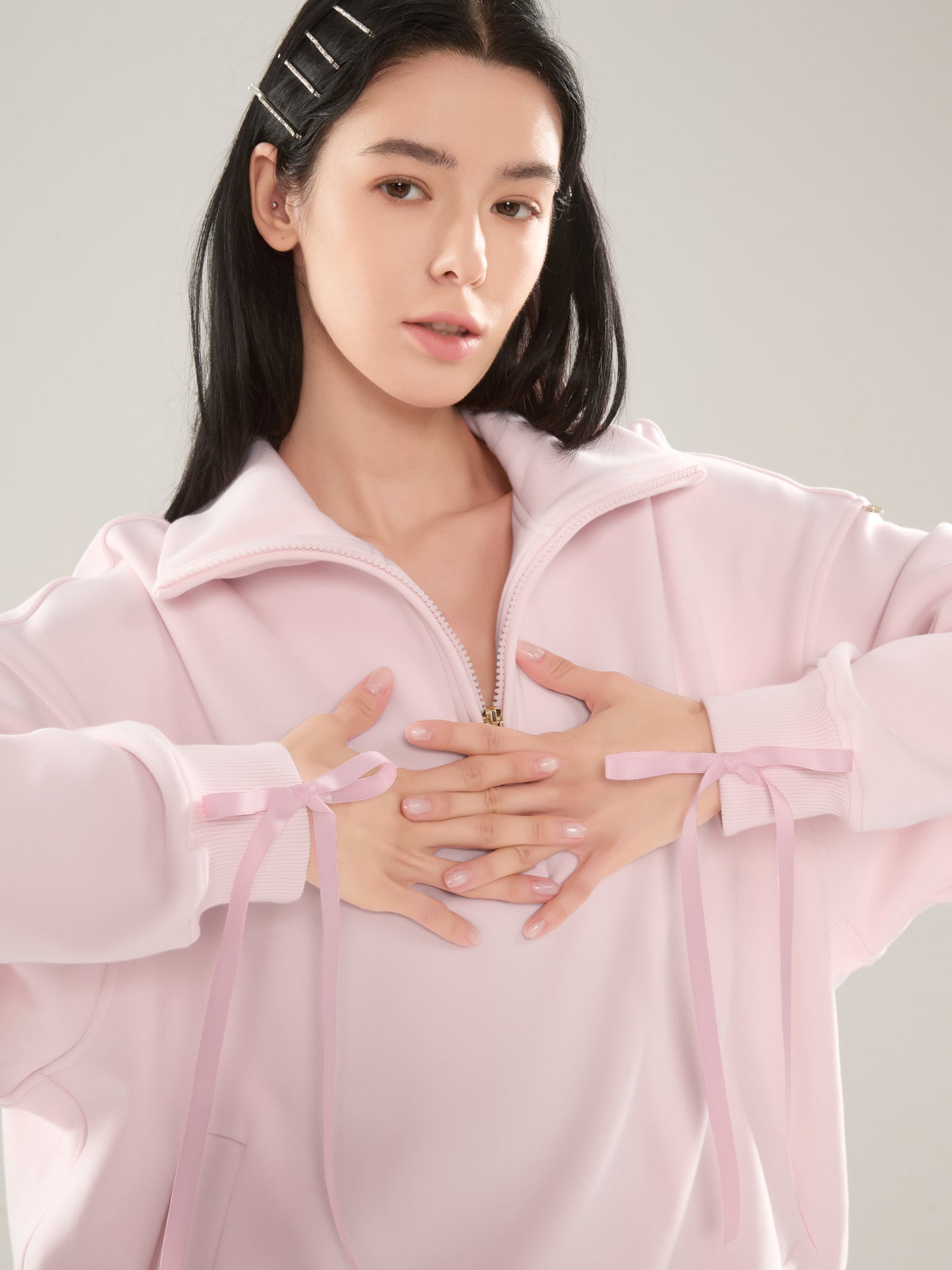 🎀 Cubby Half Zip-up Sweatshirt, Oversized