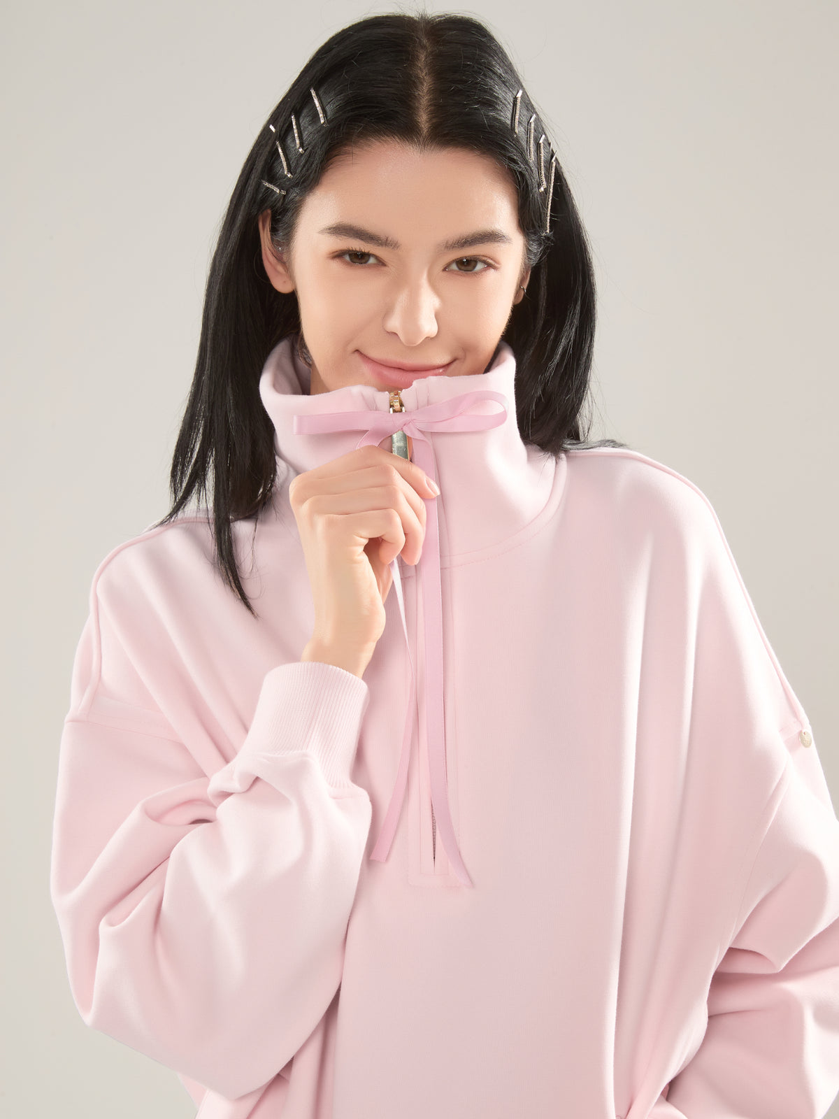 🎀 Cubby Half Zip-up Sweatshirt, Oversized