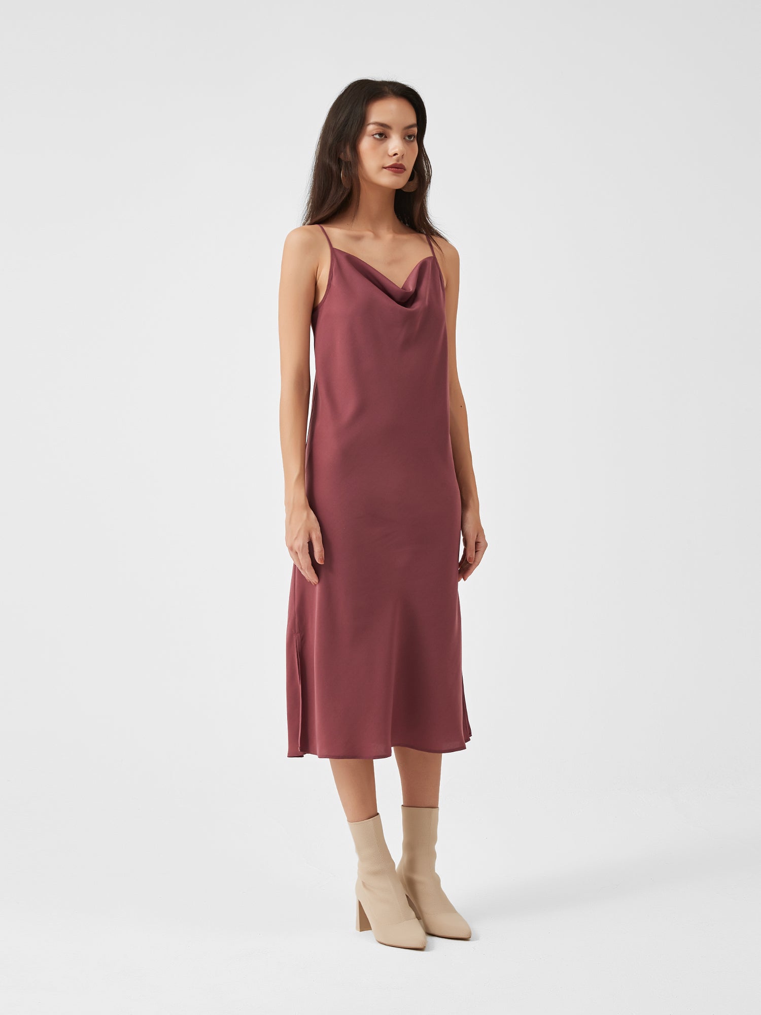 best satin slip dress Women's Burgundy Satin Cowl Neck Bridesmaid Gown