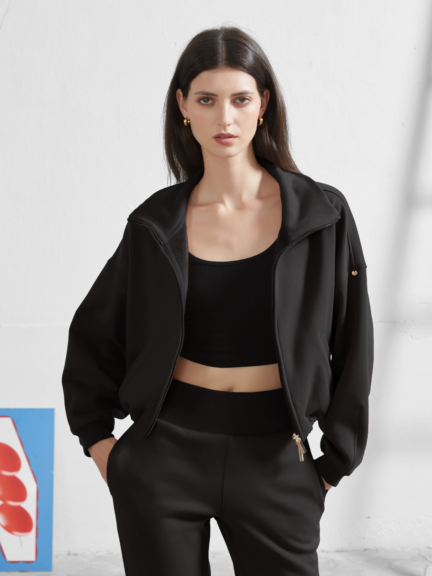 Cubby Mockneck Zip-Up, Cropped