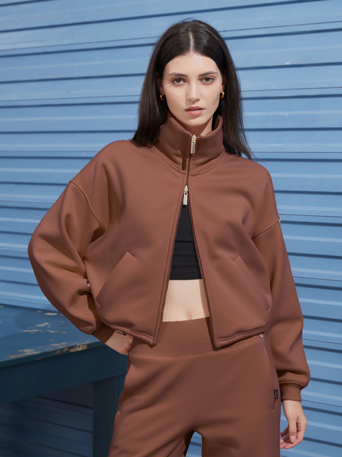 Cubby Mockneck Zip-Up, Cropped