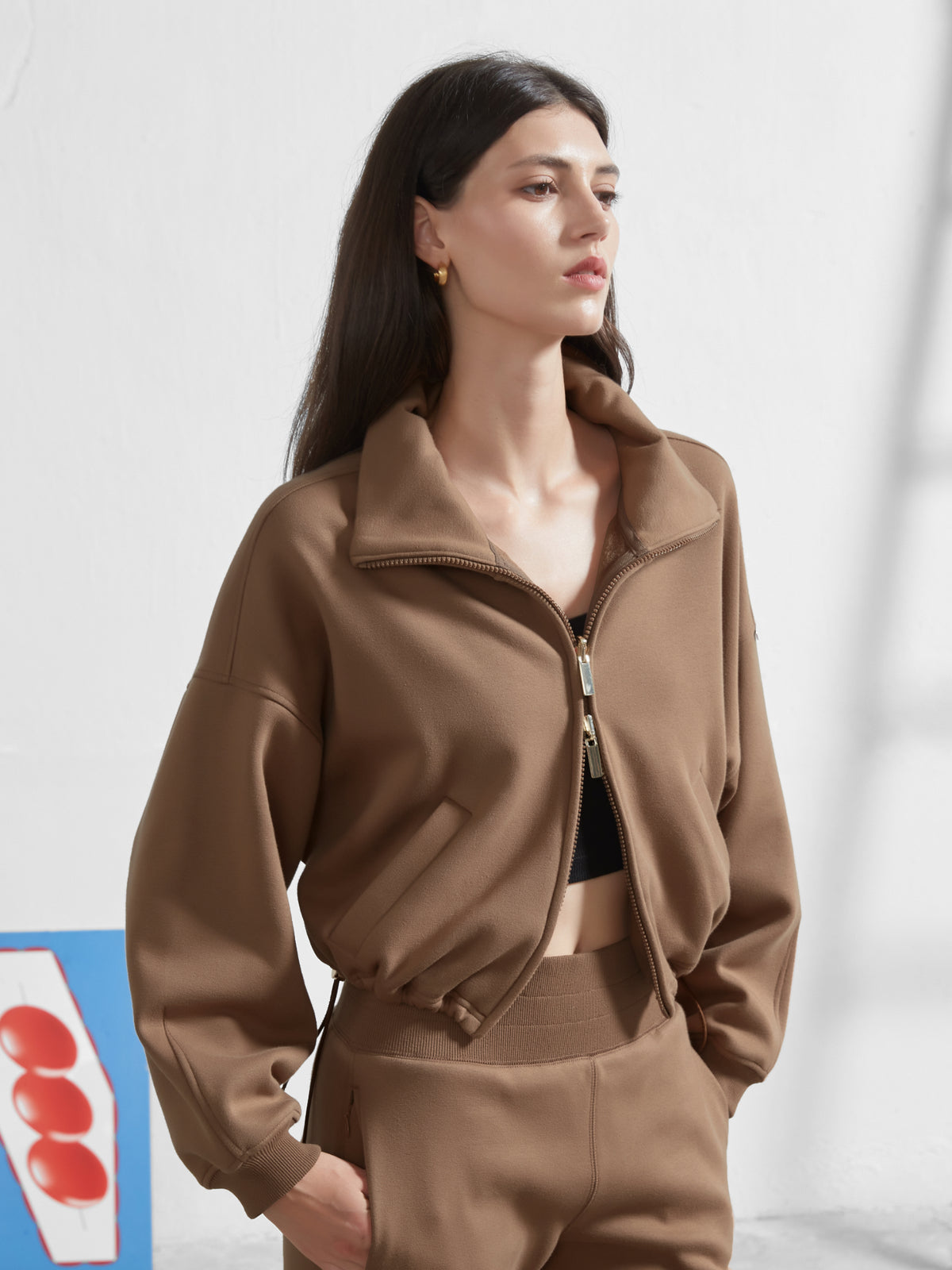 Cubby Mockneck Zip-Up, Cropped
