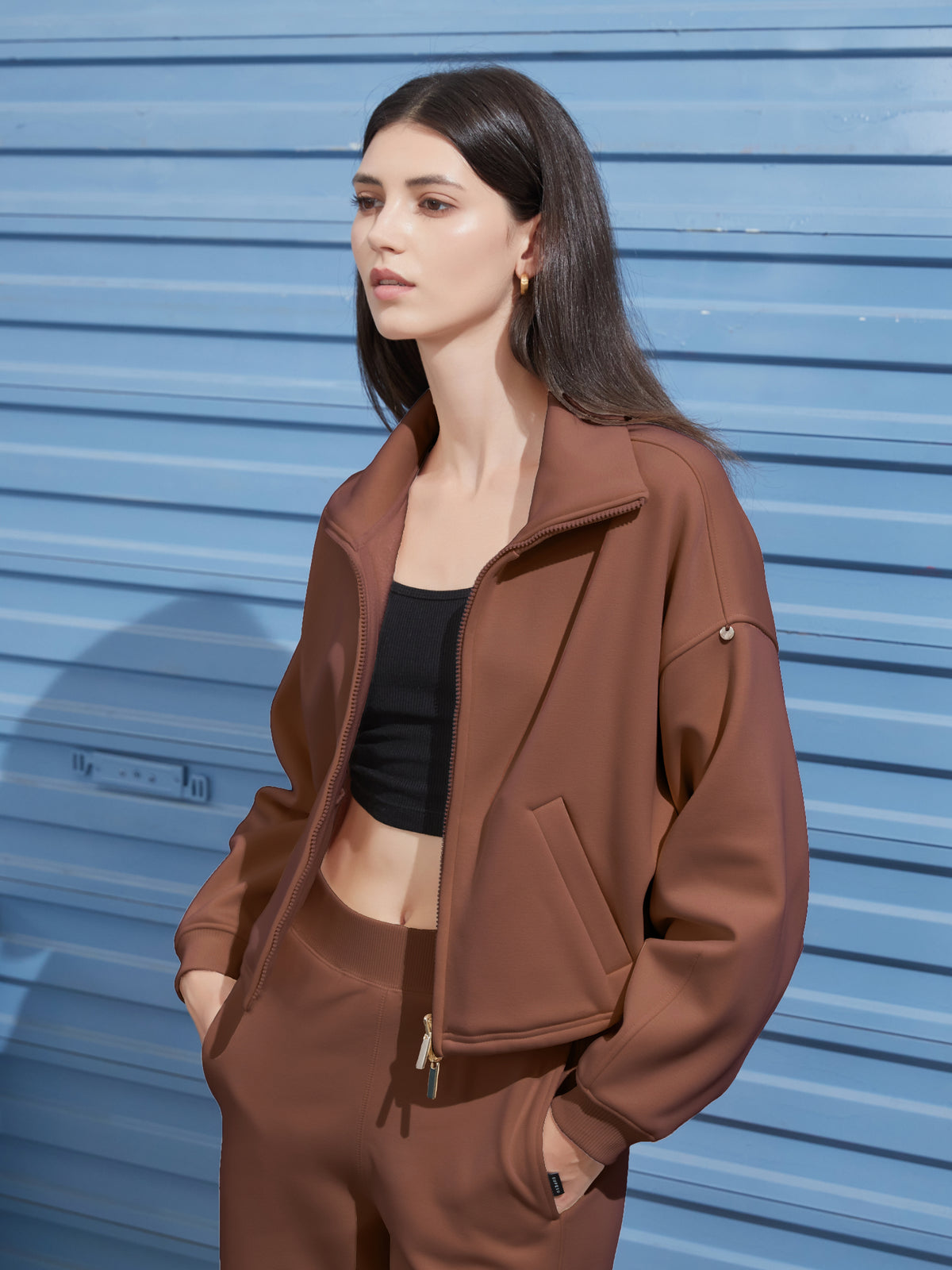 Cubby Mockneck Zip-Up, Cropped