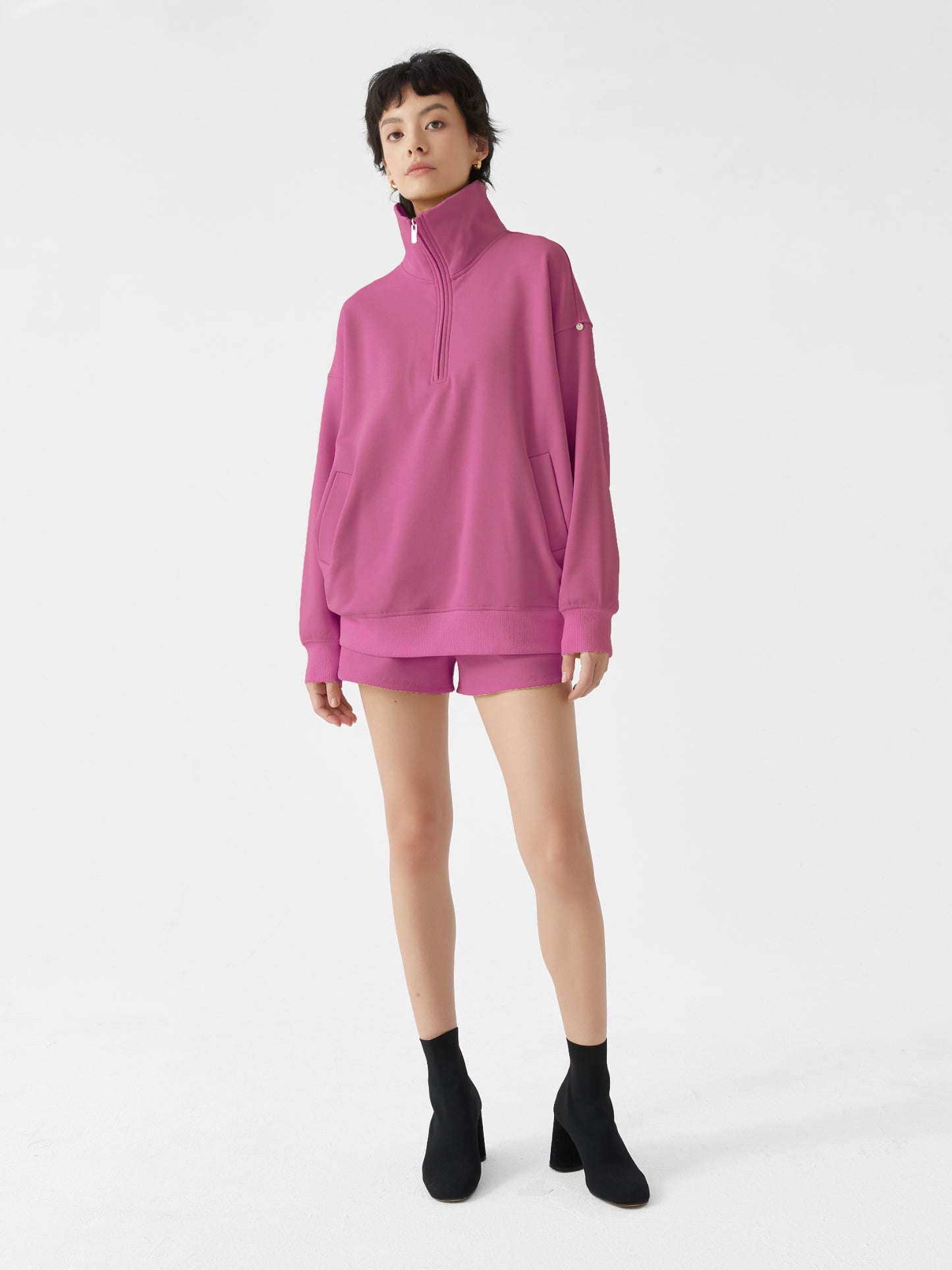 Cubby Half Zip-up Sweatshirt, Oversized