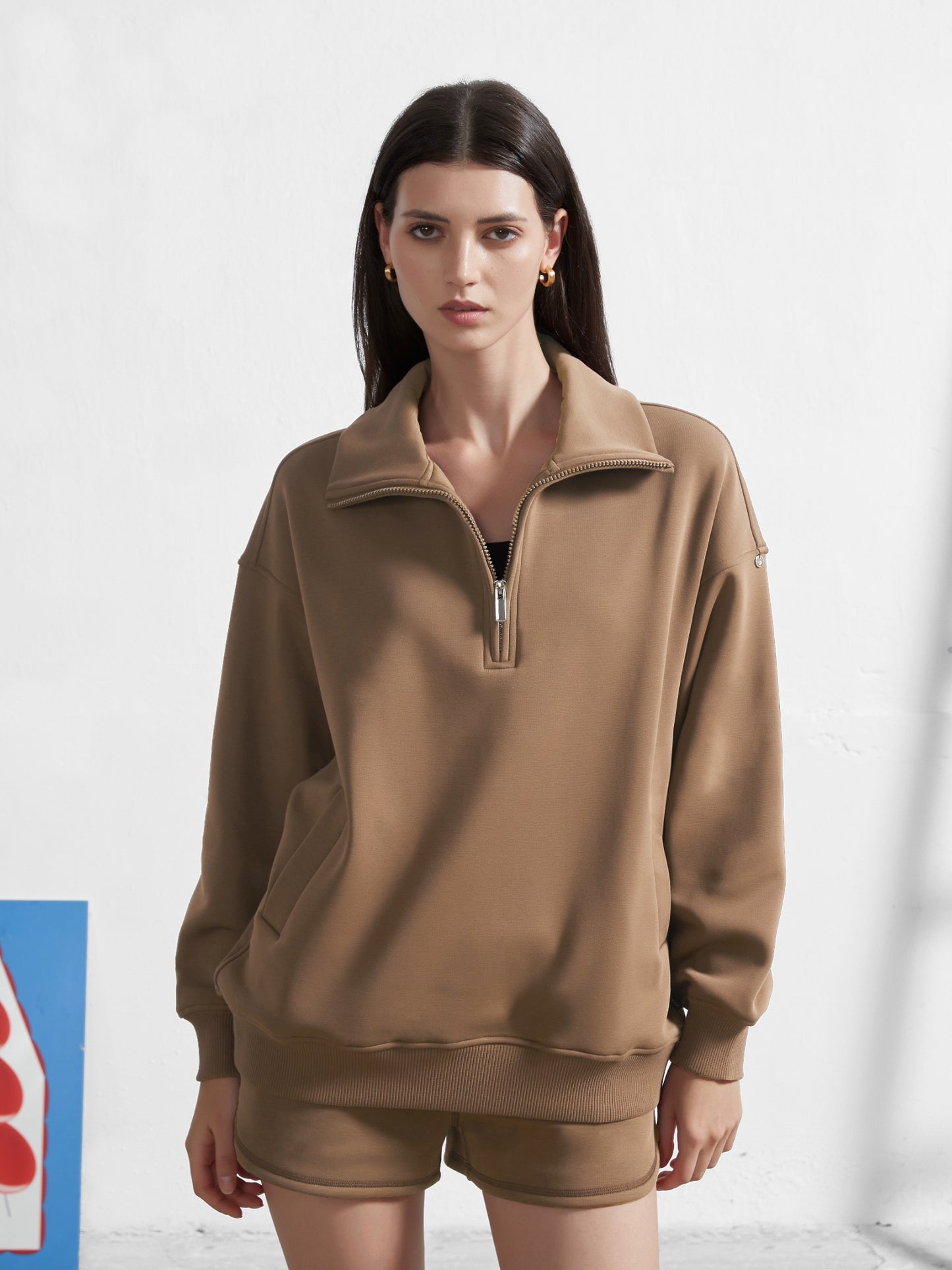 Cubby Half Zip-up Sweatshirt, Oversized