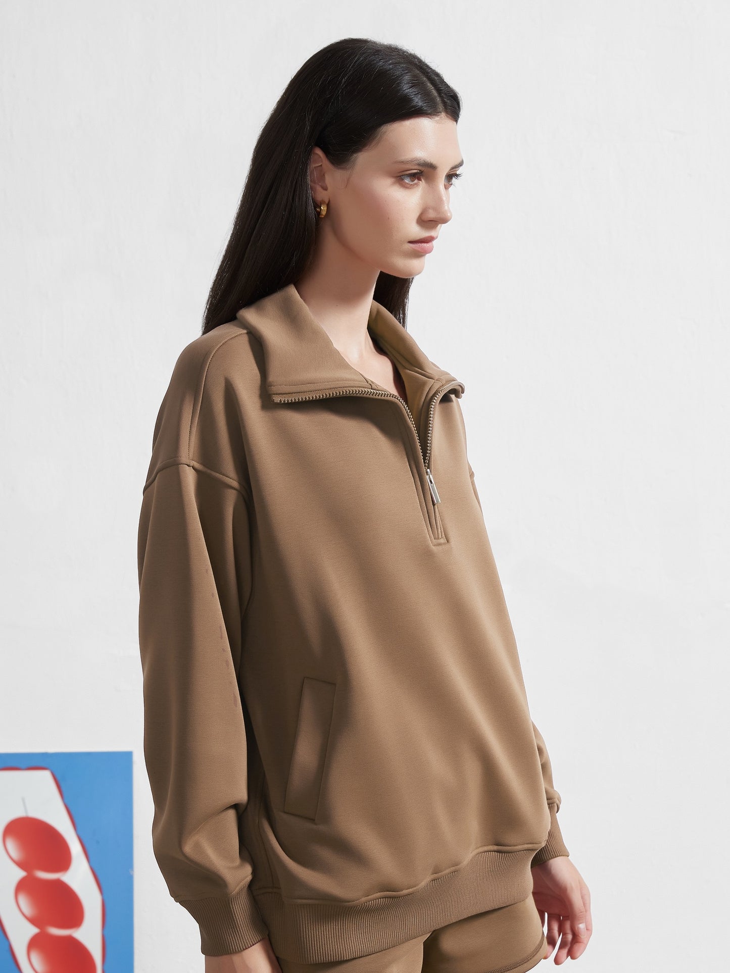Cubby Half Zip-up Sweatshirt, Oversized