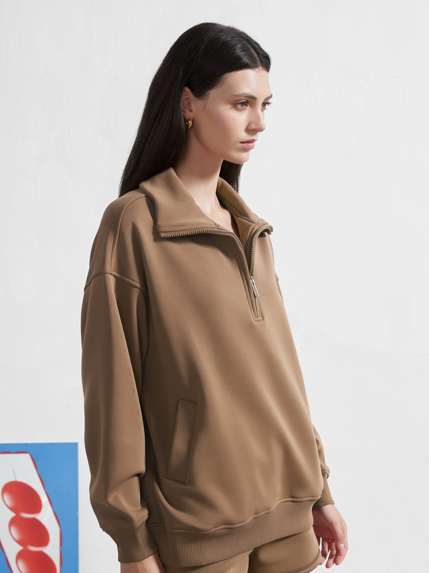 Cubby Half Zip-up Sweatshirt, Oversized