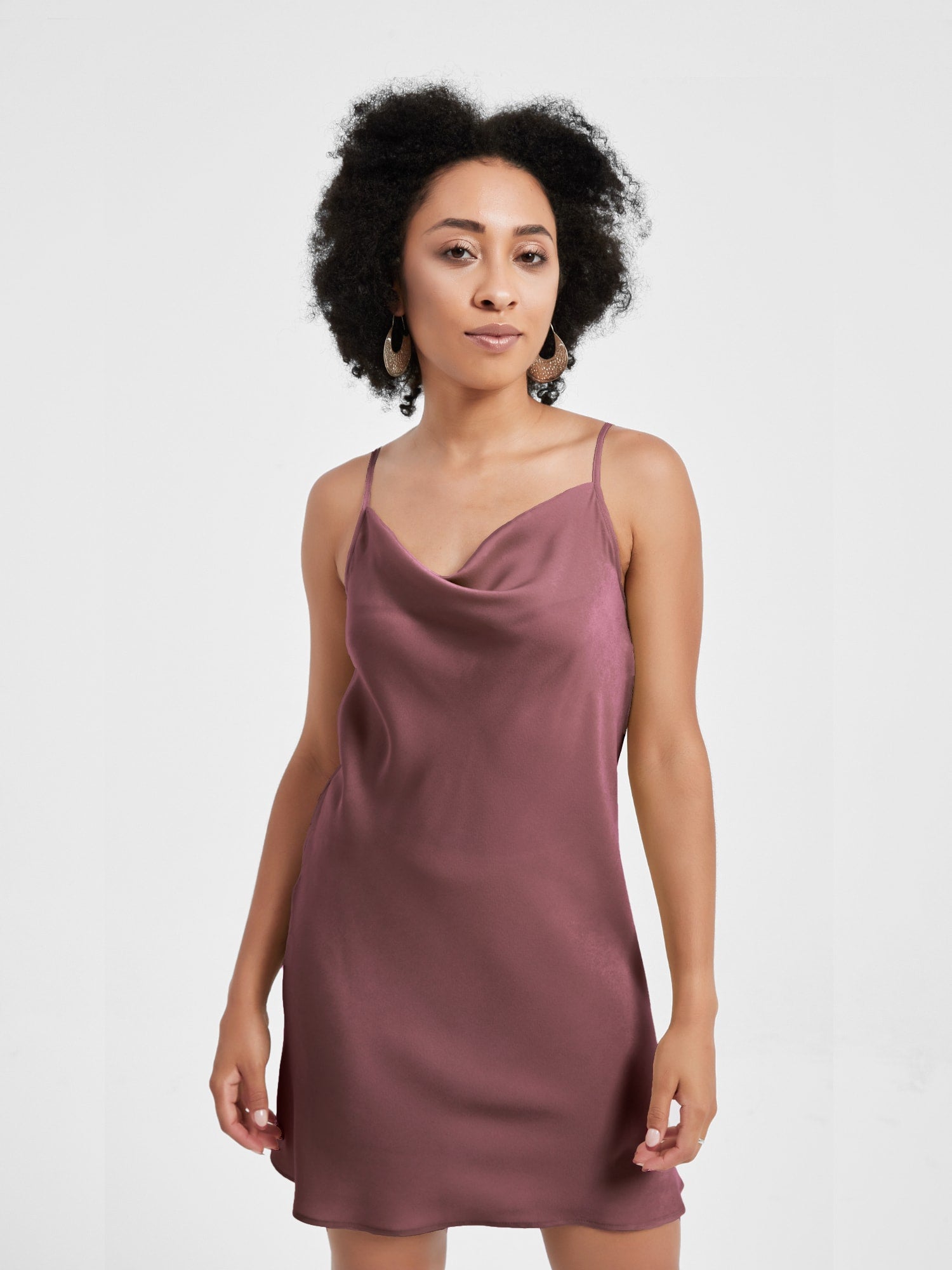 EDEN Mini Slip Dress | Cowl Neck Satin Mini Slip Dress | SUPESU Raspberry Cocoa / REGULAR | 5'4