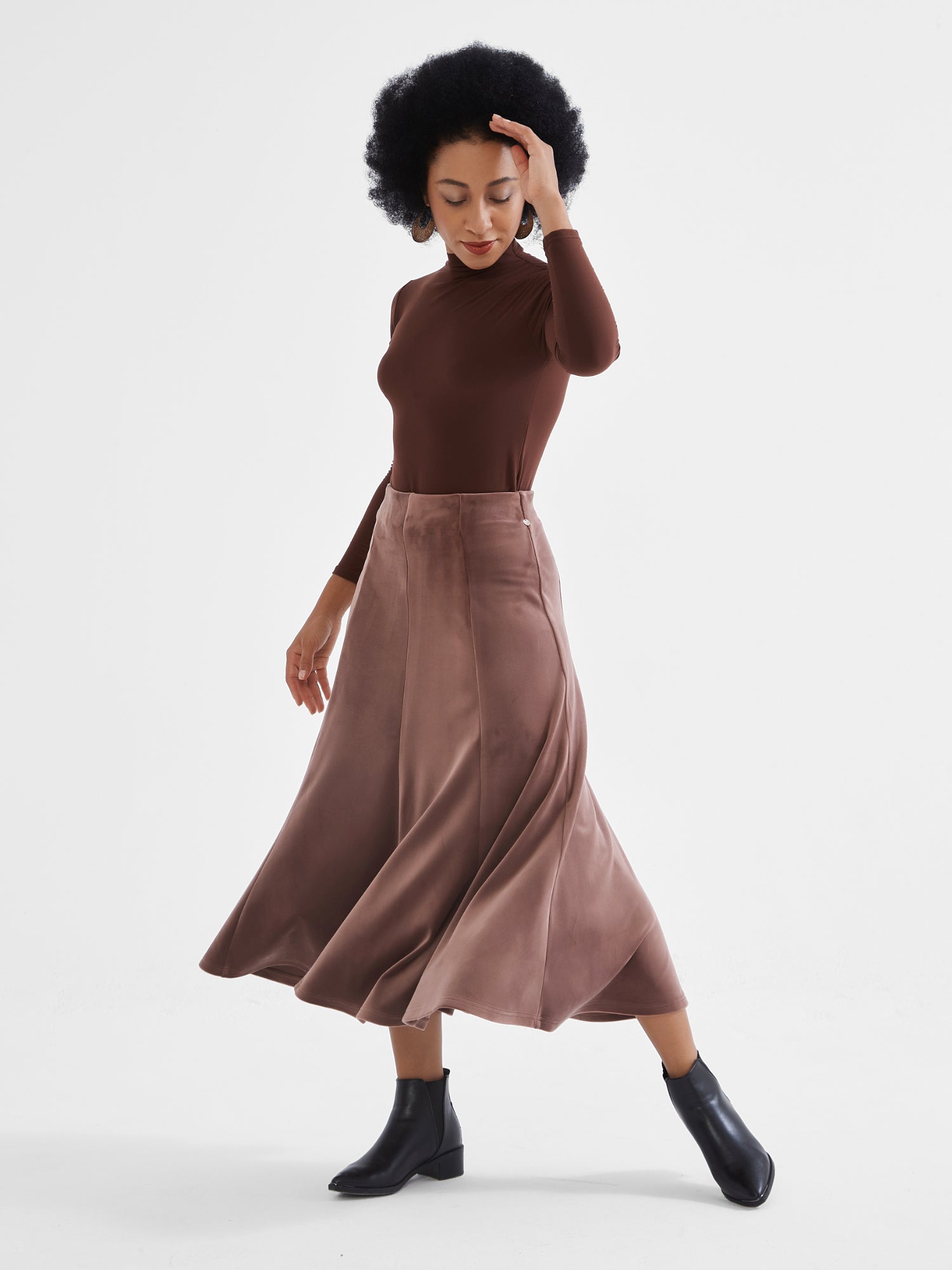 D.LIGHT Velour Skirt A Line Velvet Dress Extra Soft SUPESU Canyon Clay 3