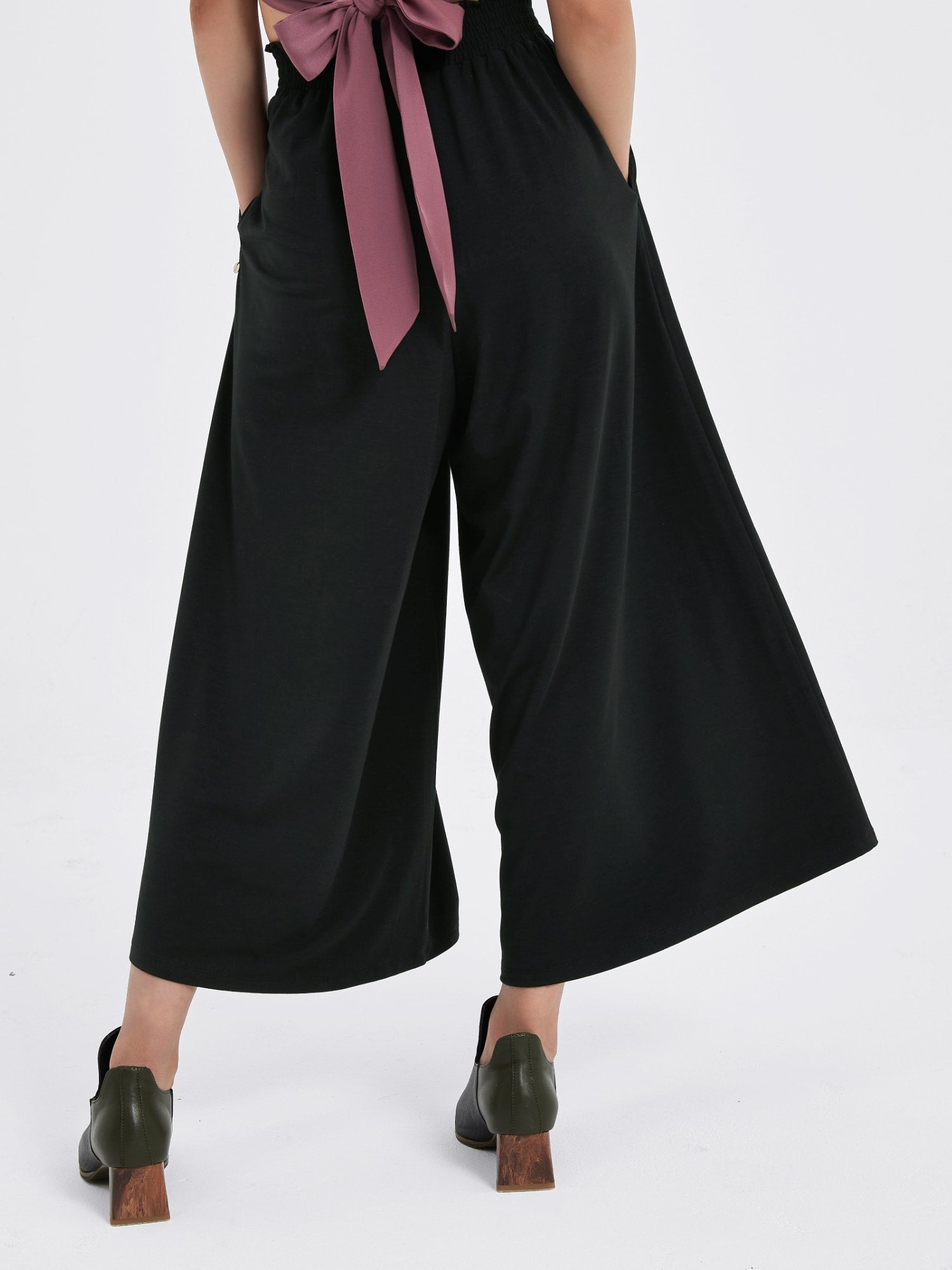 Waist Slimming Ankle Pants, Wide Leg Flowy Pants