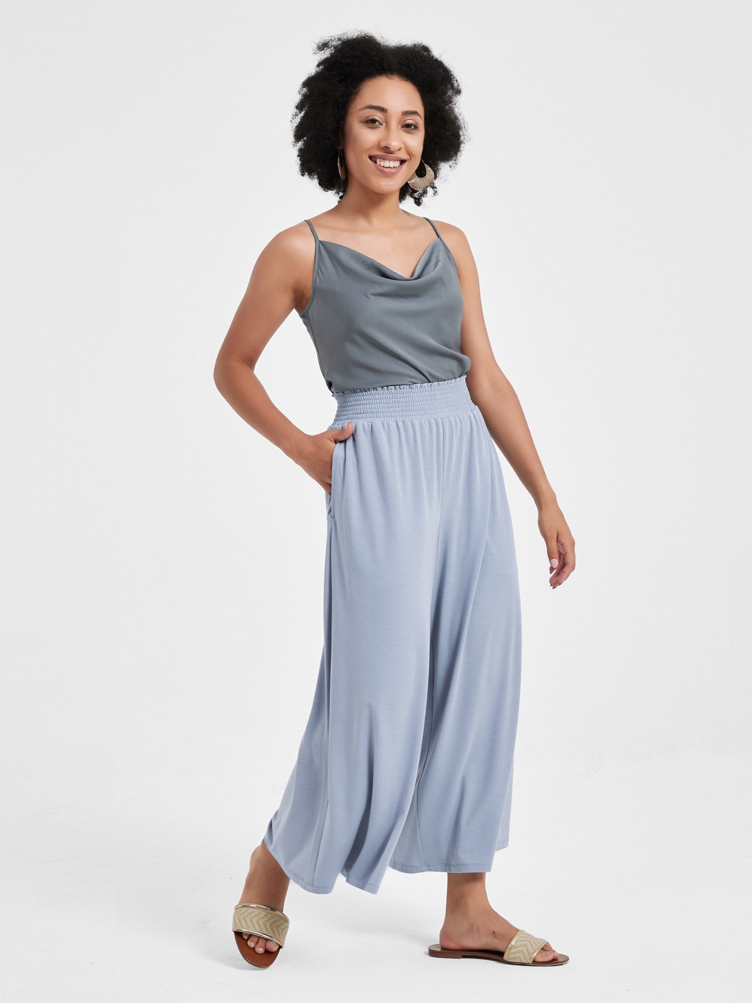 Waist Slimming Ankle Pants, Wide Leg